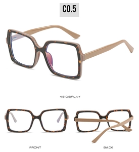 Three-angle view of oversized contrast color frames with blue light blocking lenses