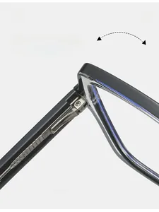Detail of durable metal hinges on trendy oversized two-tone blue light blocking frames
