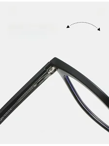 Macro detail of high-quality metal hinge mechanism on black TR90 glasses frame