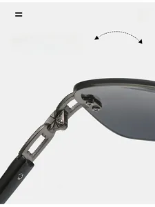 Macro detail of durable metal hinge on vintage oversized wrap-around sunglasses