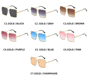 Collection of seven oversized square metal sunglasses in various gradient lens colors