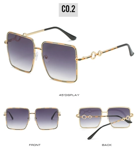 Detailed multi-angle views of oversized square sunglasses with gold hollow ring temples
