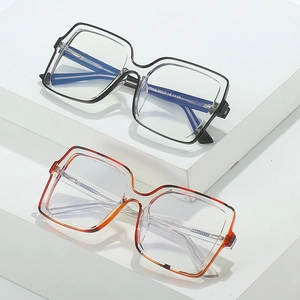 Fashionable oversized square anti-blue light glasses with two-tone frame and TR core design