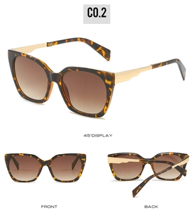 Three-view display of tortoise frame square sunglasses with gold metal temples