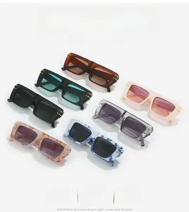 Flat top square sunglasses displayed in multiple colors like tortoiseshell and marble