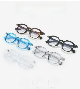 Detail showcasing variety of retro hexagonal blue light blocking glasses in multiple colors