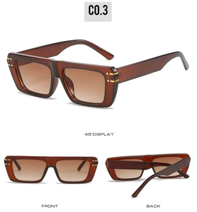 Flat top square sunglasses with gradient brown lenses and golden hinge accents