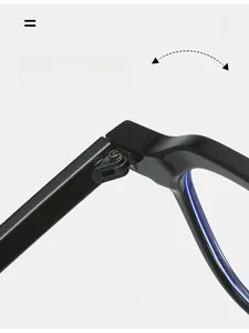 Macro shot of durable texture hinge on black oversized anti-blue light glasses frame