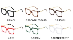 Detailed grid view of six square fashion glasses frames with unique wavy metal temples