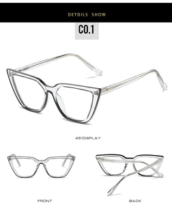 Three views of TR90 cat-eye blue light blocking glasses with black contrast lines
