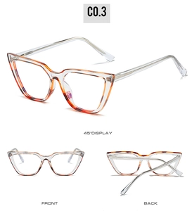 Detailed views of TR90 cat eye glasses frames with blue light blocking and metal spring hinges