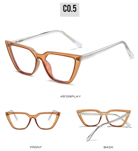 Detailed multi-angle view of TR90 amber cat-eye glasses with anti-blue light lenses