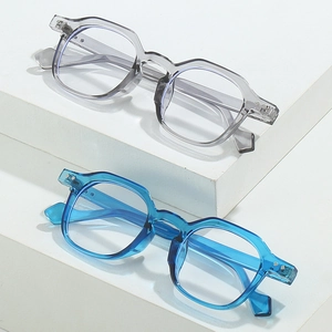 Stylish oversized polygonal blue light blocking glasses in grey and blue transparent frames