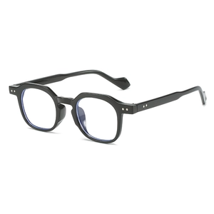 Oversized black anti-blue light glasses with stylish polygonal frames and silver rivets