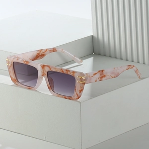 Flat top square marble pattern sunglasses with purple gradient lenses for hip-hop style