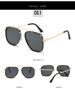 Vues détaillées de lunettes de soleil carrées en métal doré avec double pont