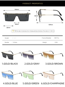 Spécifications de taille pour lunettes de soleil rectangulaires avec barre en strass