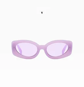 Detailed macro view of retro jelly purple cat eye sunglasses in translucent matte finish