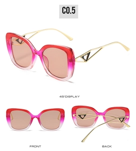 Vue multi-angles de lunettes de soleil œil de chat rétro avec détails de cœur rose