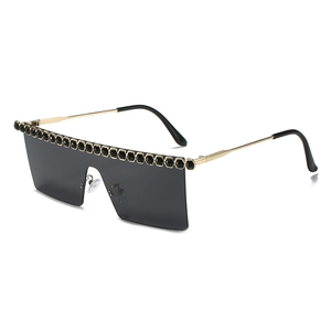 Lunettes De Soleil Carrées Oversize Sans Monture Strass UV400 Monture Métal Luxe Mode Femmes