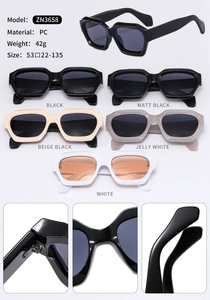 Detail view of vintage thick frame sunglasses with durable PC hinges and soft nose pads