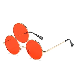 Novelty Three Lens Round Sunglasses Metal Frame Funny Steampunk Eyewear For Cosplay Party Hip Hop Fashion Unisex