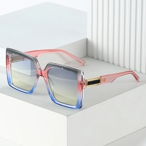 Fashionable square oversized sunglasses with colorful gradient frames and gold metal accents