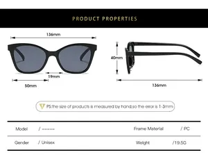Guide des tailles détaillé pour lunettes œil de chat, largeur 136mm en matériau PC