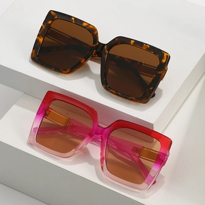 Chic square oversized sunglasses in tortoiseshell and gradient pink translucent frames