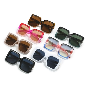 Fashion large square sunglasses set in seven assorted colors with gold metal hinge detail