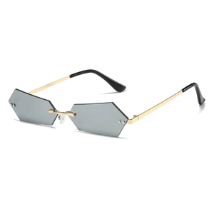 Frameless geometric hexagonal sunglasses with gradient lenses and slim gold metal temples