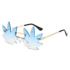 Leaf Shape Rimless Sunglasses Metal Frame PC Lenses UV400 Protection Hip Hop Fashion Decorative Eyewear For Women Men