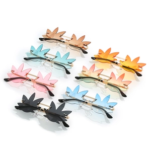 Fashion rimless leaf shaped sunglasses in multiple colors with stylish gold metal frames