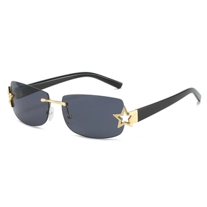 Rimless Rectangle Sunglasses Metal Star Decoration Square Frame UV400 Protection Y2K Fashion Streetwear Eyewear For Unisex