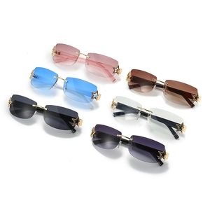 Frameless square Y2K sunglasses with star rhinestone accents in multiple colors