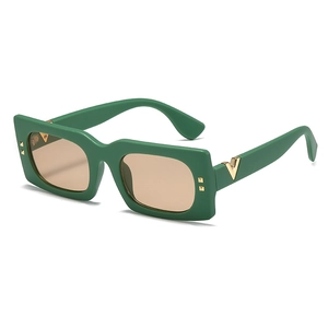 Lunettes De Soleil Rectangulaires Rétro Avec Protection UV400 Monture PC Décoration V En Métal Pour Hommes Et Femmes