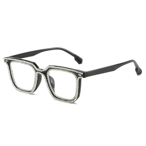 Square Frame Eyewear PC Rhinestone Anti Blue Light Lenses Fashion Hip Hop Style Decorative Glasses For Women Men