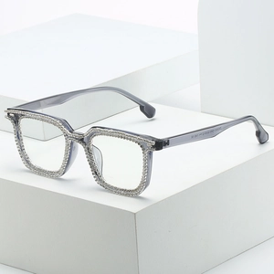 Sparkling crystal embellished square grey translucent frames for fashionable women
