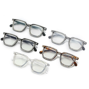 Chic oversized square glasses frames with sparkling rhinestone accents in five colors