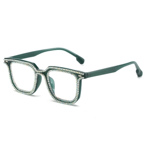 Green square frame glasses with sparkling rhinestones for a trendy and stylish look