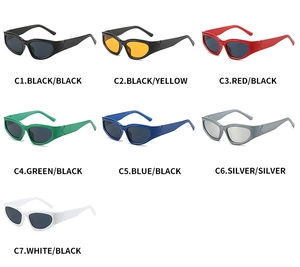 Couleurs variées de lunettes de soleil œil-de-chat rétro style sport Y2K vibrantes