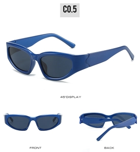 Vue en trois dimensions de lunettes de soleil sport œil-de-chat bleu foncé