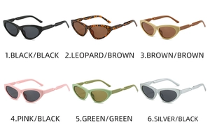 Six retro cat eye sunglasses in various colors displayed in a grid on white background