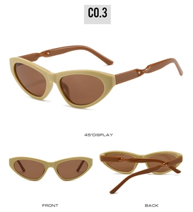 Detailed multi-angle views of punk Y2K cat-eye sunglasses with twisted temples