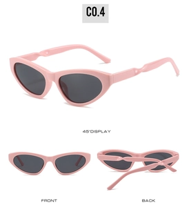 Pink Y2K cat eye sports sunglasses shown from front, back and 45-degree angles