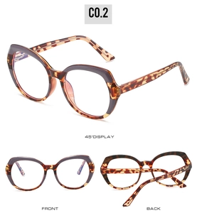 Detailansicht der TR90 Cat-Eye-Brille in Schildpatt-Optik mit violetten Akzenten aus mehreren Winkeln