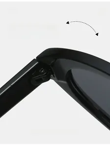 Detail of durable hinge structure on black Y2K cat eye sports sunglasses for cycling
