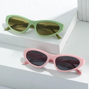 Punk style Y2K cat eye sunglasses in light green and pink frames for cycling sports