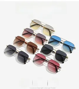 Détails des lunettes de soleil carrées vintage en sept couleurs avec monture en métal doré