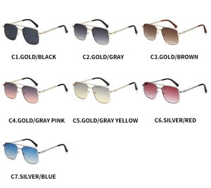 Grille de sept lunettes de soleil carrées rétro avec montures métalliques et verres dégradés